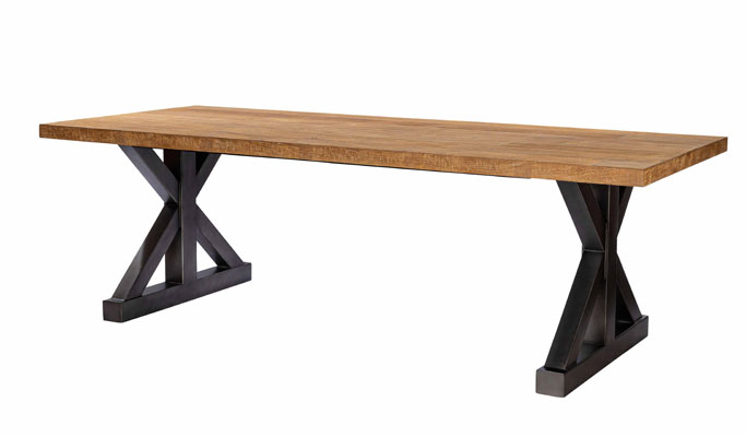 table_teck_recycle_pieds_en_croix_metal