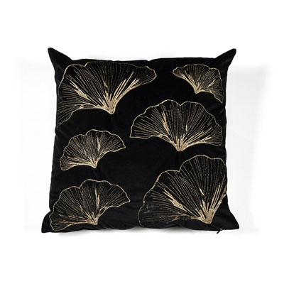 coussin_velours_noir_feuilles_or